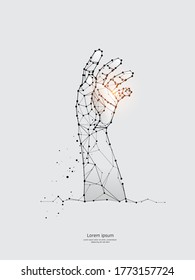 The particles, geometric art, line, and the dot of hand. abstract vector illustration. the graphic design concept of safe. line stroke weight editable