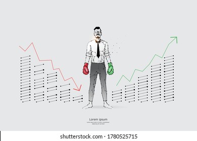 The particles, geometric art, line, and the dot of a business man. abstract vector illustration. the graphic design concept of work hard. line stroke weight editable