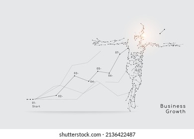 The particles, geometric art, line, and the dot of human running.
abstract vector illustration. the graphic design concept of business growth. line stroke and weight editable.
