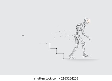 The particles, geometric art, line, and dot. abstract vector illustration. the graphic design concept of AI technology. line stroke weight editable.