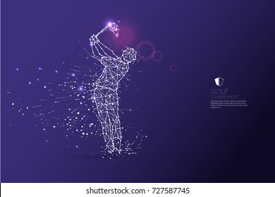 The particles, geometric art, line and dot of golf player action.
abstract vector illustration. 
graphic design concept of sport motion.
- line stroke weight editable