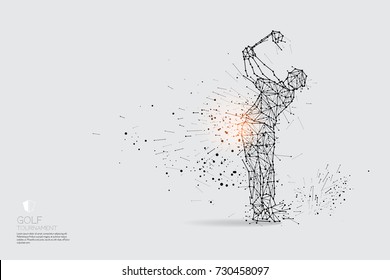 The particles, geometric art, line and dot of golf player action.
abstract vector illustration. Graphic design concept of sport motion. Line stroke weight editable