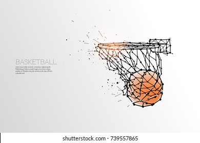 The particles, geometric art, line and dot of basketball shooting.
abstract vector illustration. 
graphic design concept of sport.
- line stroke weight editable