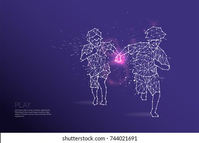 The particles, geometric art, line and dot of Kids running
abstract vector illustration. 
graphic design concept of race
- line stroke weight editable