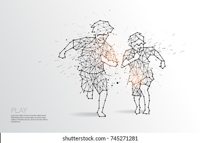 The particles, geometric art, line and dot of Kids running
abstract vector illustration. 
graphic design concept of race
- line stroke weight editable