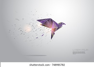 Partículas, arte geométrico, línea y punto de vuelo de aves
ilustración vectorial abstracta. 
concepto de diseño gráfico de movimiento
- peso de trazo de línea editable