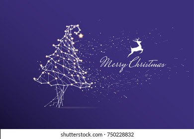 The particles, geometric art, line and dot of Merry Christmas.abstract vector illustration. graphic design concept of holiday- line stroke weight editable