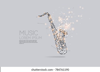 The particles, geometric art, line and dot of Saxophone.
abstract vector illustration. 
graphic design concept of Music object
- line stroke weight editable