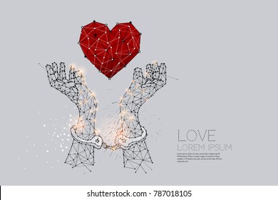 The particles, geometric art, line and dot of hand with handcuff. abstract vector illustration. graphic design concept of crime - line stroke weight editable