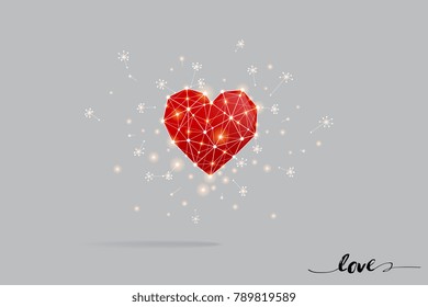 The particles, geometric art, line and dot of heart image.
vector illustration. 
graphic design concept of Valentine and love
- line stroke weight editable
