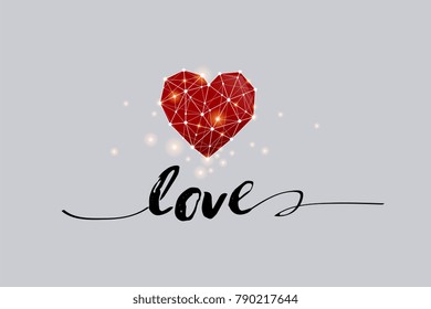 The particles, geometric art, line and dot of heart image.
vector illustration. 
graphic design concept of Valentine and love
- line stroke weight editable