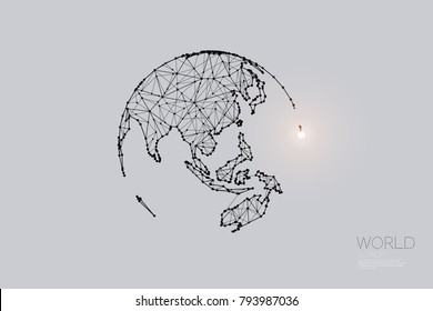 The particles, geometric art, line and dot of Global world.
abstract vector illustration. 
graphic design concept of world
- line stroke weight editable