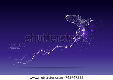 The particles, geometric art, line and dot of bird flying
abstract vector illustration. 
graphic design concept of business growth
- line stroke weight editable