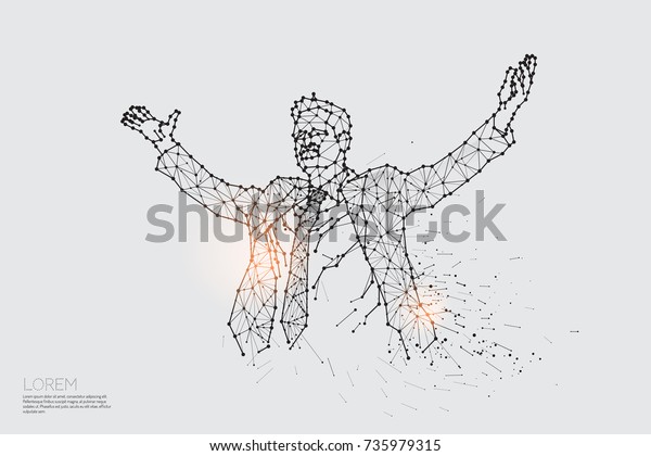 The particles, geometric art, line and dot. action of bussinessman