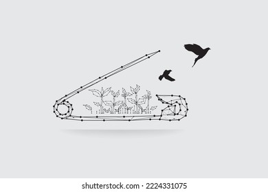 The particles, geometric art, line, and dots of the brooch.
conceptual vector illustration.
- line stroke weight editable