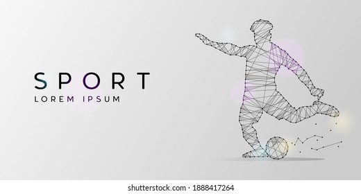 Particles geometric line art and dot of soccer sport design background