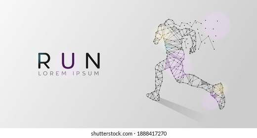 Partículas arte de línea geométrica y punto de fondo de diseño del hombre en ejecución