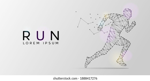 Particles geometric line art and dot of running people design background
