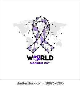 Particles geometric line art and dot cancer ribbon with map design vector