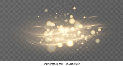 Particles glow Sparkle stardust light effect. Glowing yellow powder dust waves. abstract golden glowing star trails luxury background. Magic mist glowing isolet.