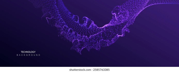 Particles glowing dots abstract background. Neon round splash wavy design. Ai virtual futuristic technology and science vector.