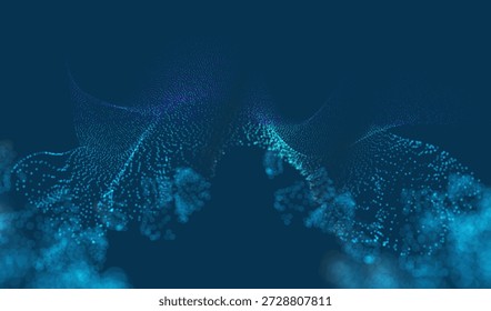 Partikel grüne Glitter Punkt Wellen in Lufttechnik Stil mit unscharfen Kanten. Vektorbanner.