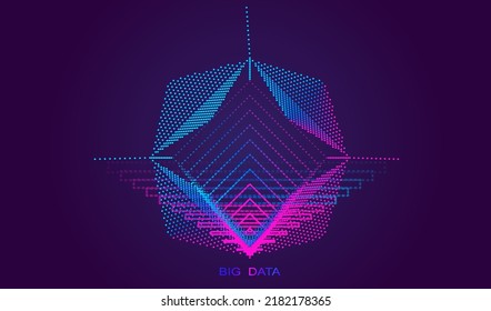 Partikel halftone Punkte leuchtend abstrakter Hintergrund. Neon Splash Oberflächenformen Design. Moderne Big-Data-Technik und Wissenschaftsvektor.
