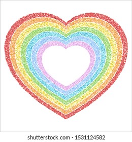 Particles heart with 7 colors assemble to be a big frame rainbow heart shape.