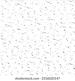 Particles, impurities or dust grains carried by the wind. Black specks and strokes on a white surface. Flecked background. Vector seamless.