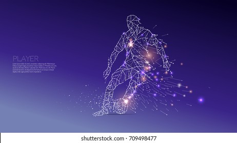 The particles and line dot of football player motion. concept of moving. suitable use for poster banner and background design. - line stroke weight editable