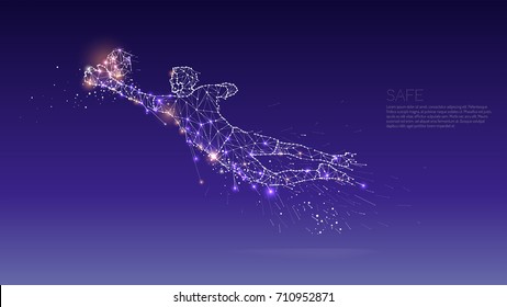 The particles and line dot of football player motion. concept of moving. suitable use for poster banner and background design. - line stroke weight editable
