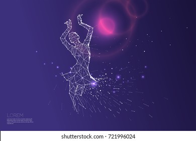 The particles line and dot of lady dance . abstract vector illustration. 
graphic design concept of dancing. - line stroke weight editable