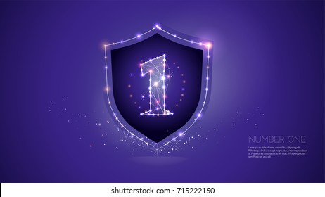 The particles line and dot of number one shield. abstract vector illustration. graphic design concept of protection. - line stroke weight editable