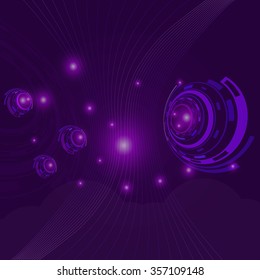 Particles and lines, purple abstract vector communication illustration background