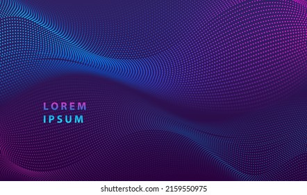 Partículas líquidas de grandes datos puntos que brillan por el fondo abstracto. Diseño de formas de superficie de salpicadura de explosión de neón. Tecnología moderna de datos de luz cibernética y vector científico.