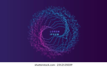 Particles liquid dots circle glowing abstract big data background. Neon explosion splash surface shapes design. Modern cyber light data technology and science vector.