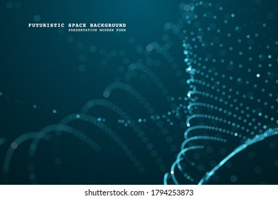 Flujo dinámico líquido de partículas. Polvo brillante de luces. Concepto gráfico para su diseño.