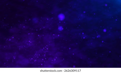 Partículas que se mueven hacia arriba en un cielo oscuro con nubes. Partículas brillantes y brillantes que forman una línea y un flujo de ondas. Nubes de Smoke y fondo de partículas. Ilustración vectorial