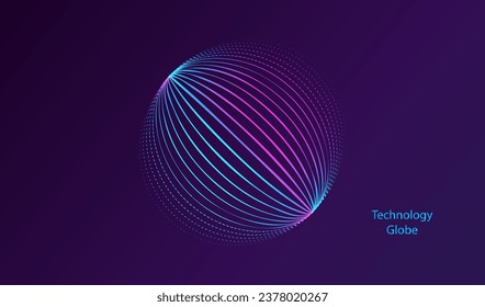 Particles neon earth globe sphere shapes in ai design. Modern technology and science big data vector.