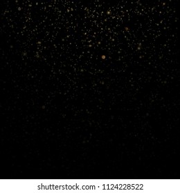Particles overlay effect glitter of gold glowing magic shine and star dust on black background. EPS 10