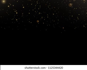 Particles overlay effect glitter of gold glowing magic shine and star dust on black background. EPS 10