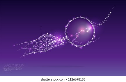 Partículas, arte polígonal y geométrico - mano con vidrio magnificado
ilustración vectorial abstracta. concepto de búsqueda.
- línea de trazo editable