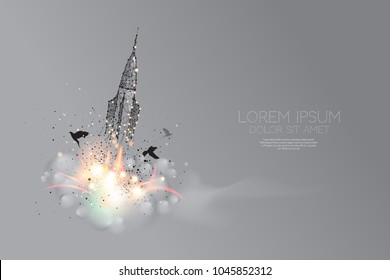 The particles, polygonal, geometric art - space shuttle releasing.
abstract vector illustration. concept of starting
- line stroke editable
