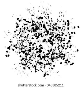 Particles, random, scattered squares. Monochrome vector art.