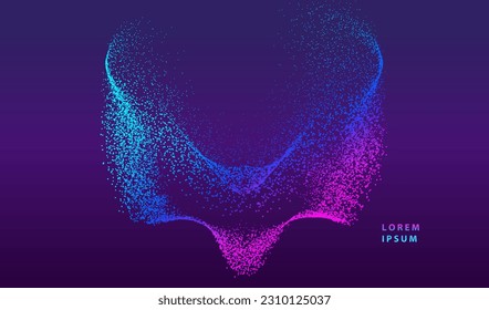 Particles splash abstract background. Neon dust shapes design. Big data technology and science vector.