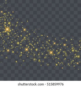 Particles star background.Gold glitter abstract illustration.Trail sparkling isolated on transparent background.