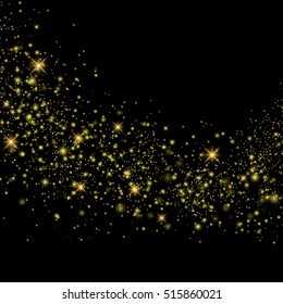 Fondo de estrella de partículas.Ilustración abstracta de brillo dorado.Espuma de rayo aislado en fondo transparente.