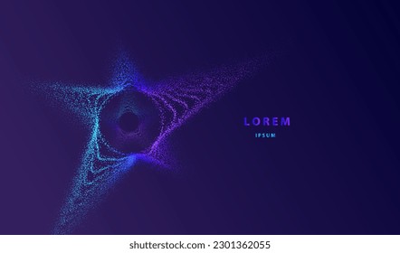 Los puntos de líquido estrella de partículas brillan por el fondo abstracto. Diseño de formas de superficie de salpicadura de explosión de neón. Tecnología de grandes datos y vector científico.