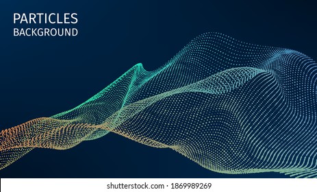 Particles structure. 3d futuristic backdrop for research article. HUD elements. Blockchain, artificial intelligence, big data technology. Data base, hybrid energy and binary code. Vector illustration