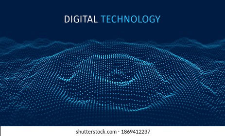 Particles structure backdrop for research article. HUD elements. Blockchain, artificial intelligence, big data technology. Data base, hybrid energy and binary code. Vector illustration